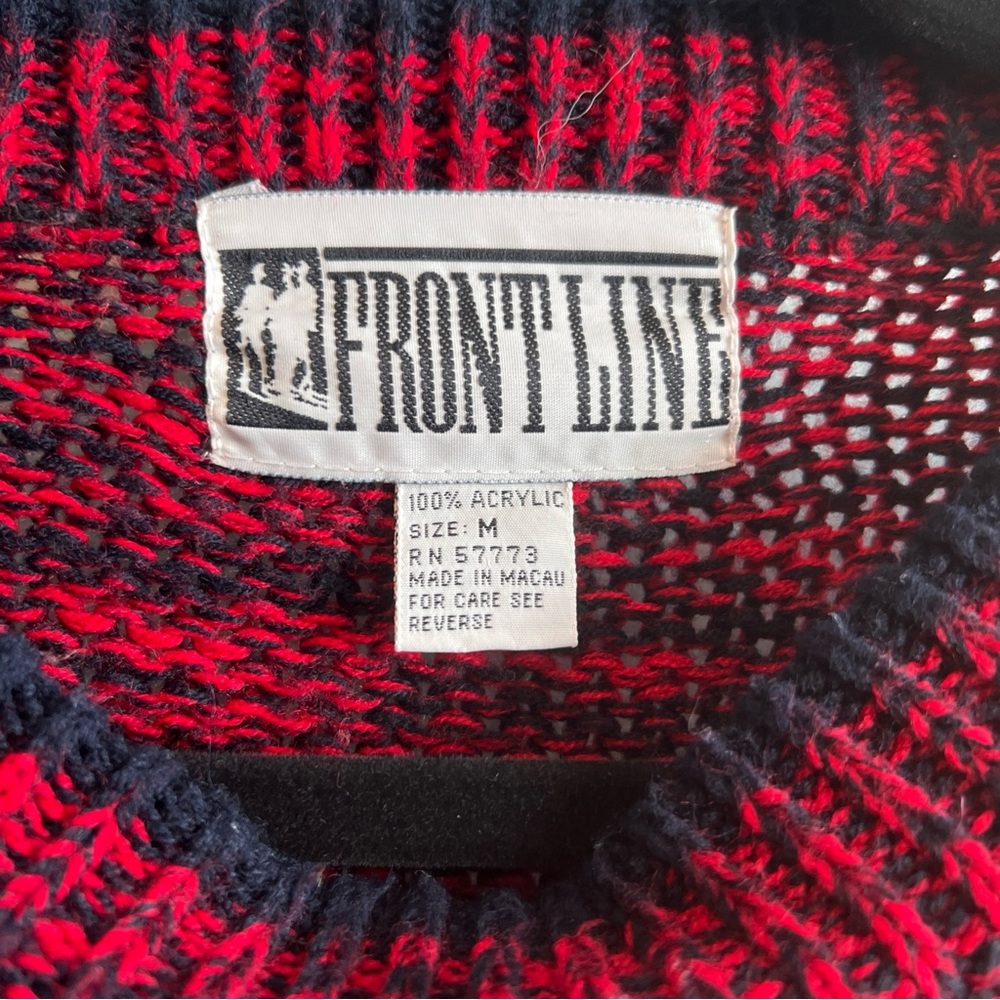 Vtg 80s Frontline Knit Crewneck Sweater Abstract Retro Grandpa Mens Medium Red - Picture 3 of 6